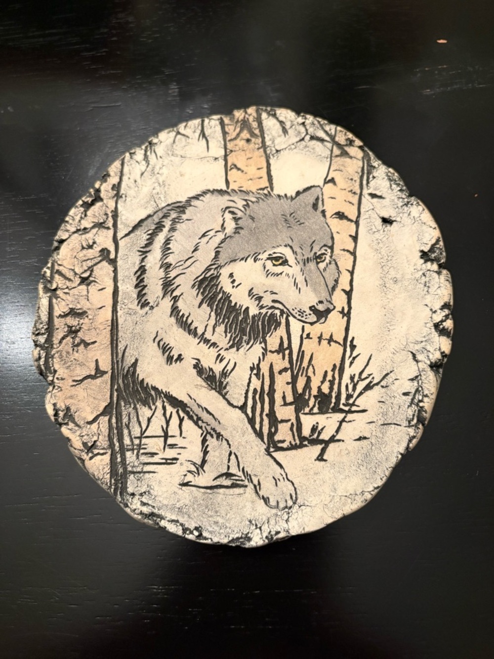 Shapes of Clay" Endangered Species wall plaque featuring a North American Wolf